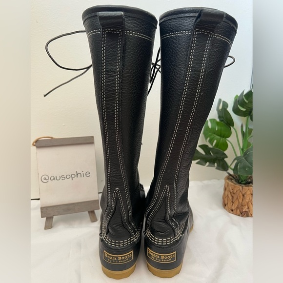 Rare! L.L. Bean Tall 16” shearling lamb fur lined tumbled leather duck boot 7 - Picture 6 of 11